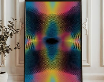 Trippy optisk illusion konsttryck - regnbågsgeometrisk warp poster - abstrakt psykedelisk väggkonst - modern färgglad dekor