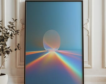 Minimalistisk prisma ljuskonsttryck - regnbågsreflektion väggdekor - modern abstrakt poster - mjuk toning digitalt konstverk