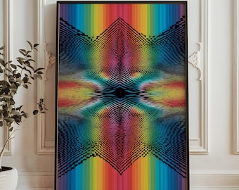Psykedelisk krusning optisk illusionstryck - regnbågssymmetri abstrakt poster - trippy våg geometrisk väggkonst - livfullt digitalt konstverk