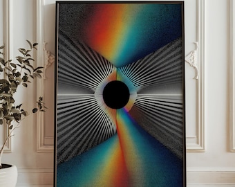 Abstrakt optisk illusion solstråletryck - regnbågsradiell opkonstposter - psykedelisk geometrisk väggkonst - modern samtida inredning