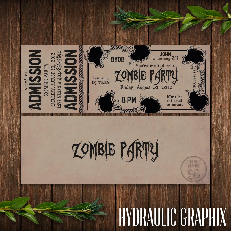 zombie party invitation printable birthday ticket invitation etsy zombie party invitations