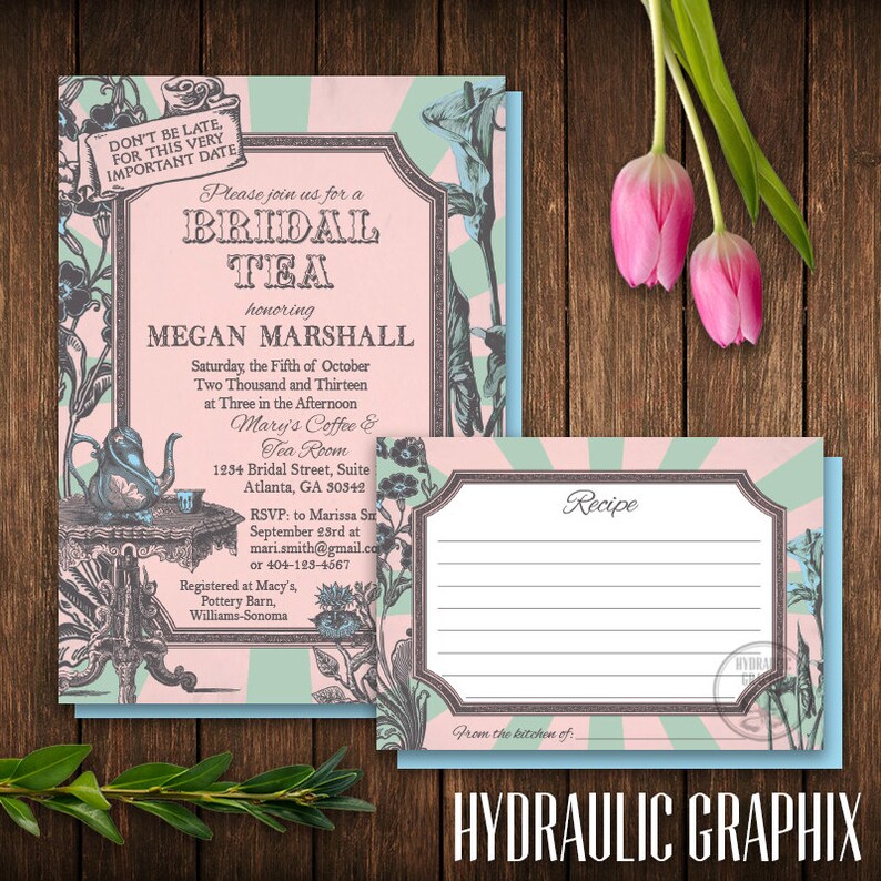 Alice In Wonderland Bridal Shower Invitation And Recipe Card Image 0