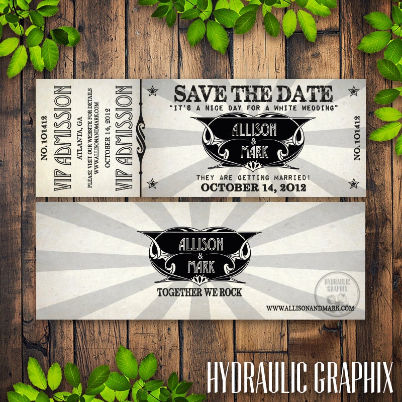 printable concert ticket wedding save the date with vip etsy