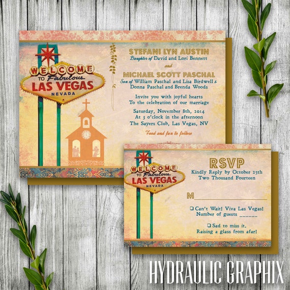Las Vegas Wedding Invitation Set With Chapel Destination Wedding