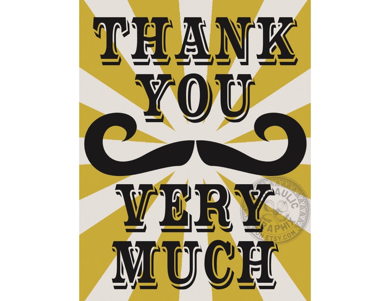 Manly Birthday Party Steampunk Party Thank You Card Printable Thank You Card Birthday Theme for Man Mustache Party Thank You Card