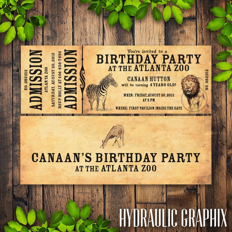Zoo Birthday Party Invitation Printable Zoo Ticket Etsy