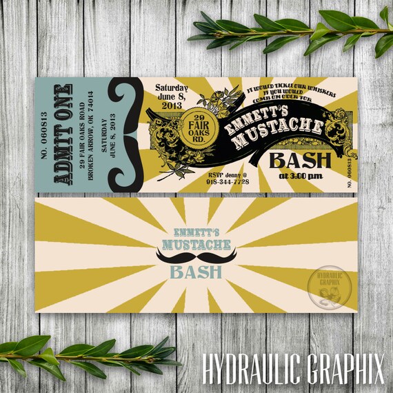 Mustache Party Invitation Ticket, Mustache Birthday Party, Mustache Baby Shower, Steampunk Invitation, Printable Ticket Invitation for Men Il_570xn