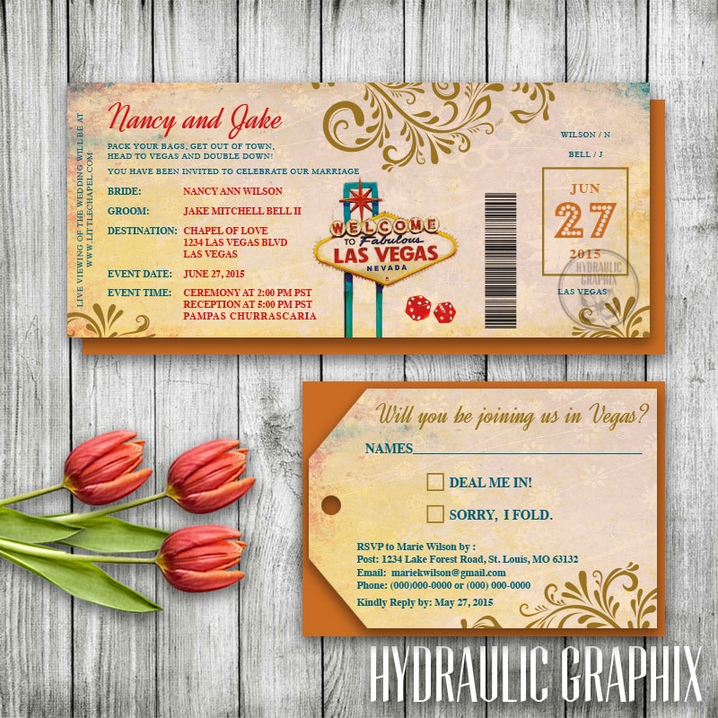 Las Vegas Wedding Invitation Ticket Las Vegas Invitation Set | Etsy