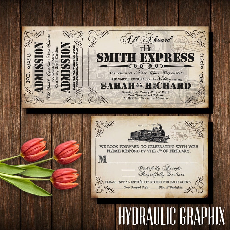 Train Ticket Invitation Set Invitation Printable For Etsy