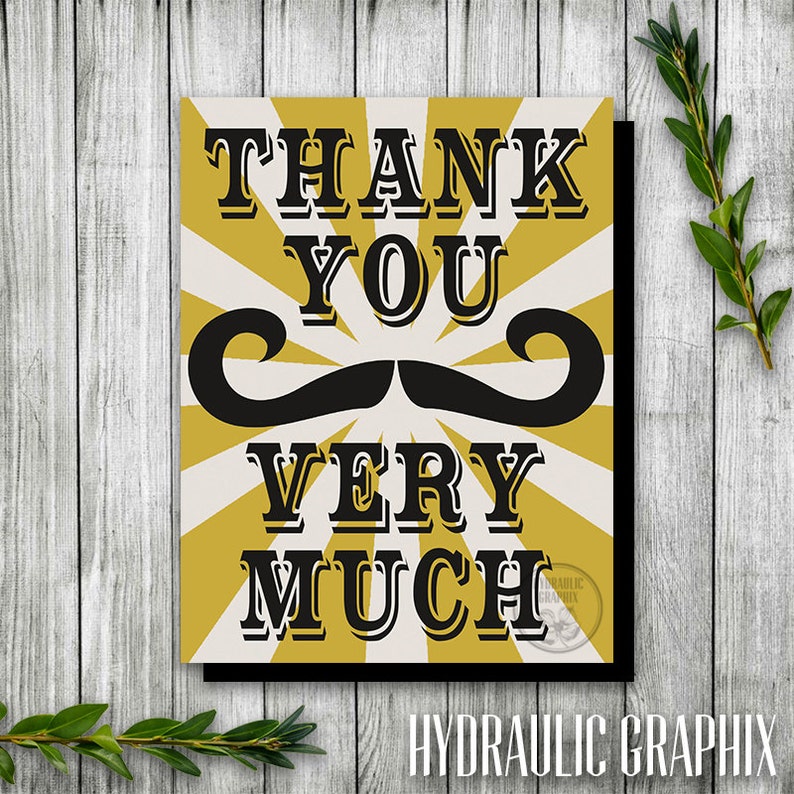 Manly Birthday Party Steampunk Party Thank You Card Printable Thank You Card Birthday Theme for Man Mustache Party Thank You Card