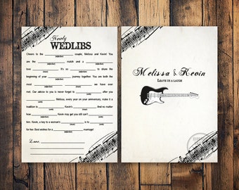 Rock N Roll Wedding Mad Libs with Guitar, Marriage Advice Mad Lib Card, Printable Mad Lib Card, Guest Book Alternative, Music Theme Wedding