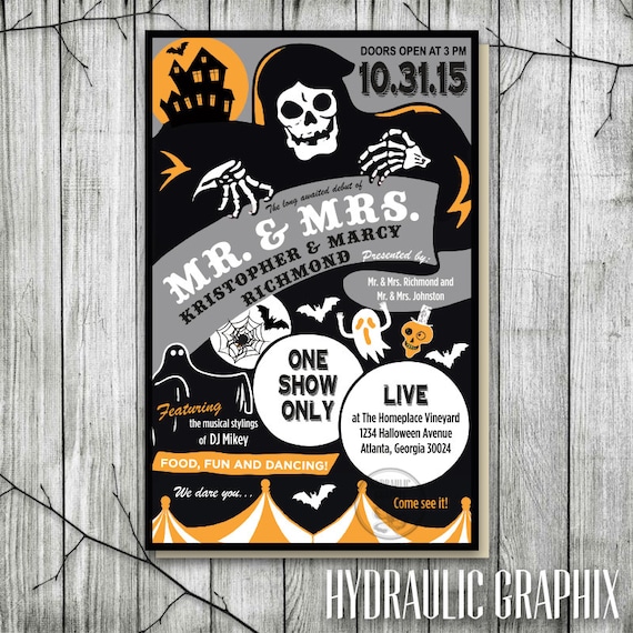 vintage halloween poster invitation halloween wedding invite