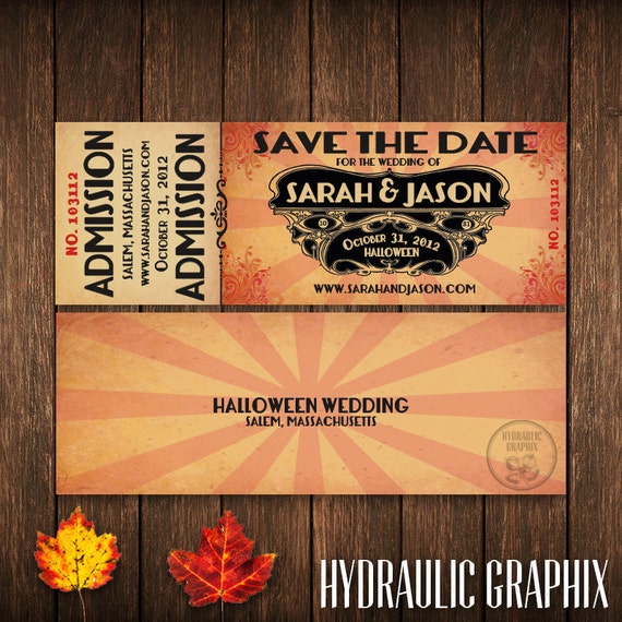 Halloween Printable Ticket Save The Date Fall Wedding Ticket Etsy