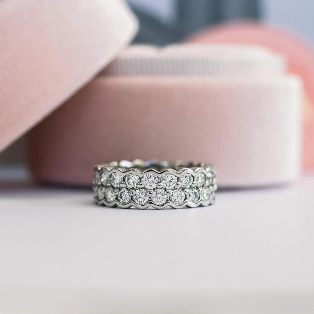 Luxury Double Row Diamond Eternity Band | Elegant Round Brilliant Cut ...