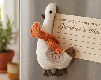 Cute Fabric Goose Magnet with Orange Scarf, Cottagecore Kitchen Homedecor, Farmhouse Fridge Decor, Handmade Animal Lover Gift