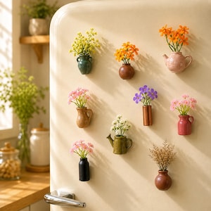 Miniatyrmagnet till keramisk vas, kylskåpsmagneter till tomma knoppvaser, skåptillbehör från Cottagecore, gör-det-själv-blomdekor, kawaii whiteboardmagnet
