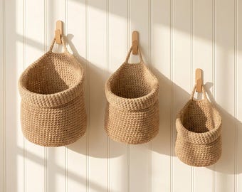 Woven Hanging Storage Basket，Boho Jute Wall Organizer for Onion & Garlic，Rustic Nursery Decor, Small Space Produce Hammock