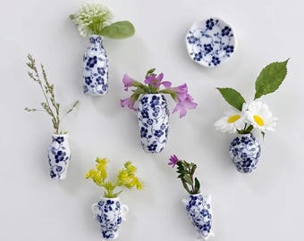 Mini Ceramic Vase Fridge Magnet | Cute Chinoiserie Bud Vase | Tiny Pottery Flower Holder | Aesthetic Homedecor Plant Gift for Her