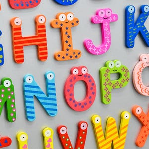 Wooden Magnetic Letters Numbers | Kids ABC Cartoon Fridge Magnets | Toddler Educational Toy | Preschool Spelling Learning Puzzle Game