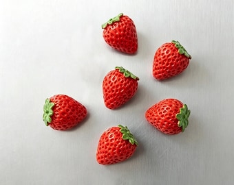 Ceramic Strawberry Magnets Set, Cottagecore Kitchen Decor, Cute Fruit Fridge Magnet, Handmade Pottery Housewarming Gift, Aesthetic Room