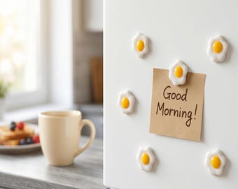 Cute Sunny Side Up Egg Magnets | Set of 6 Resin Fridge Magnet | Funny Food Locker Accessories | Unique Kitchen Gift for Chef and Foodies