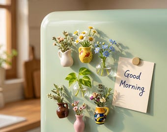 Miniature Ceramic Vase Fridge Magnet, Tiny Flower Pot Magnet for Kitchen Decor, Unique Plant Propagation Station, Cute Housewarming Gift