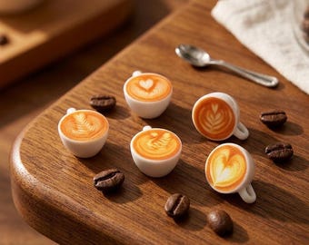 Latte Art Coffee Cup Magnets, Set of 5 Miniature Espresso Fridge Magnets, Realistic Coffee Lover Gift,  Cute Office Cubicle Accessories