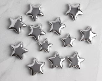 Silver Star Magnets, Decorative Fridge Magnet Set, Cute Office Decor, Whiteboard Star Magnets, Metal Star Wall Decor