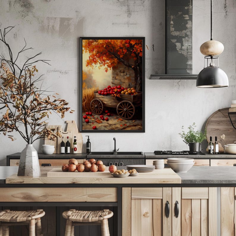Rustic Harvest Cart With Apples and Pumpkins Printable Wall Art ...