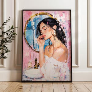 Chic Woman Vanity Painting – Textured Acrylic Glamour Portrait (Digital Download)
