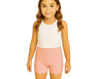 Açık Pembe Parlak Likra Kısa Tayt-Çocuk