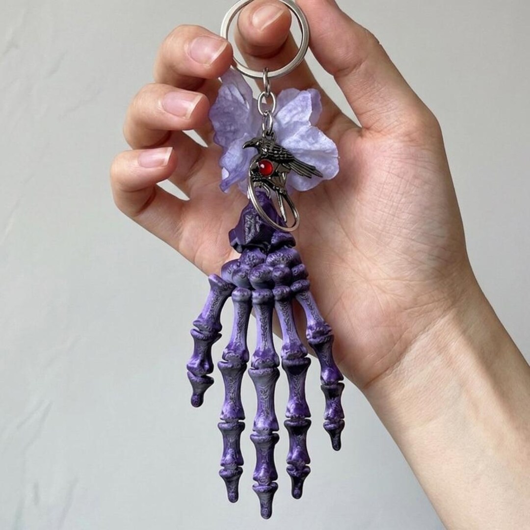 Skeleton Hand Key Chain Purple Skeleton Hand Keychain With Crow Charm, Gothic Bag Charm,spooky ...