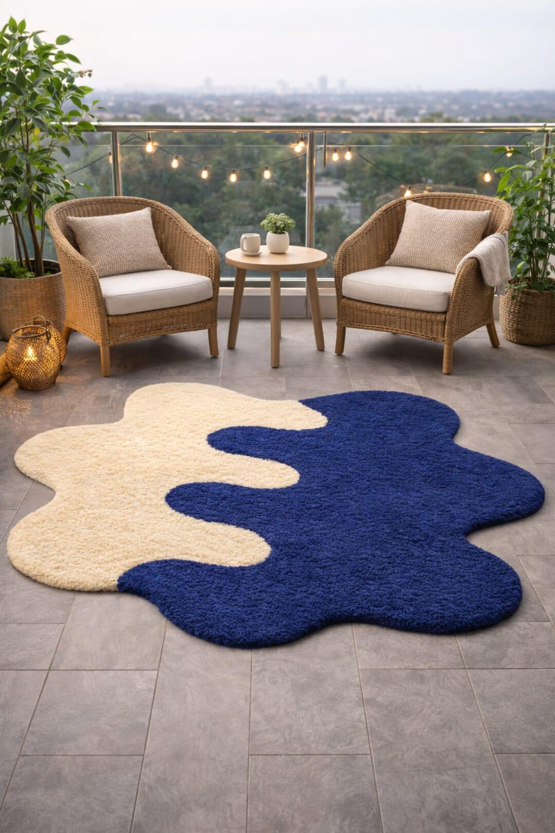 Handmade Tufted Rug | Blue Cream Abstract Soft Pile - Etsy