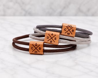 Bracciale con perline di legno e incisione su tutta la superficie, bracciale personalizzato per partner con iniziali, simbolo, nome, regalo per la festa del papà
