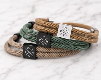 Pulsera personalizada grabada para hombre, pulsera de cuerda ajustable para hombre con nombre, fecha y símbolo, pulsera de acero inoxidable. Regalo ideal.