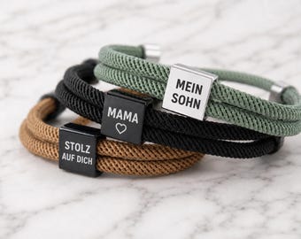 Braccialetto personalizzato per figlio con incisione, regalo da mamma e papà, bracciale da uomo in corda con nome, data, simbolo, compleanno