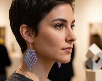 Layered Triangle Drop Earrings, Modern and Bold Style, Original Gift for Women, 3D Printed Jewelry