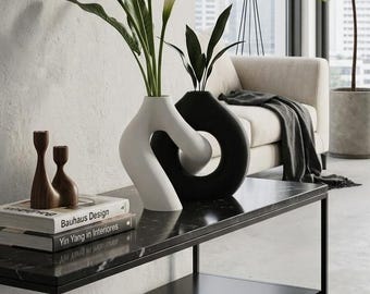 Black and White Intertwined Sculptural Vase | Abstract and Minimalist Design Decorative Object | 3D Printed Vase