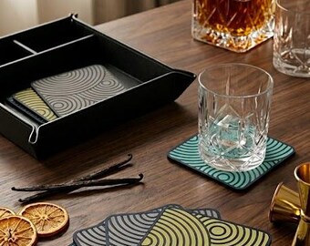 Set of 6 "Zen Circles" Design Coasters with 3D Printed Backing