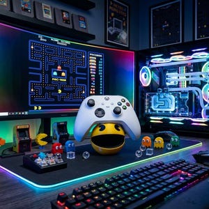 Suporte para controle do Pac-Man impresso em 3D | Suporte para controles de Xbox, PlayStation e Switch | Acessório retrô para mesa de jogos