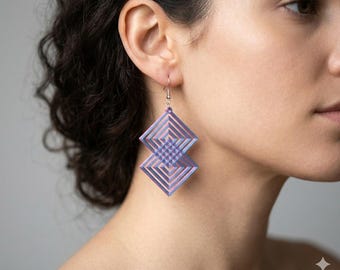 3D Printed Geometric Earrings | Art Deco Dangle Earrings with Interlocking Diamonds | Lightweight and Original Jewelry | Cubic Lines