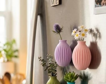 Set di 4 mini vasi magnetici scanalati – Magneti da frigo originali stampati in 3D – Vasi magnetici per fiori piccoli e talee