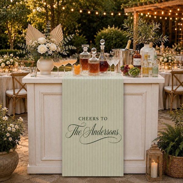 Personalized Linen Striped Bar or Event Sign, Custom Wedding Welcome Sign, Fabric Bar Menu Banner, Personalized Name Date, Anniversary Decor