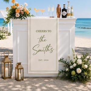 Handgefertigtes Willkommensschild für Hochzeiten, Menübanner aus Stoff für die Bar, Schild aus Leinenstoff für Bar oder Veranstaltung, Jubiläumsschild, romantisches Geschenk zur Zeremonie