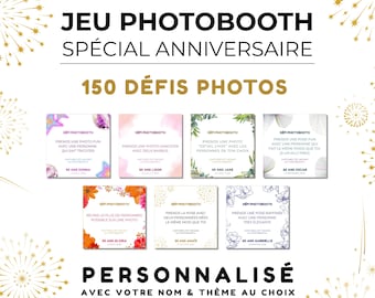 Jeu Photobooth Anniversaire personnalisé à Imprimer | 150 missions photos invités | PDF Animation Anniversaire Adulte chic premium