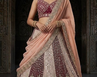 Burgundy Lehenga Choli for Women, Heavy Embroidered Pakistani Bridal Lehenga, Indian Wedding Dress, Reception Designer Ghaghra Choli Set