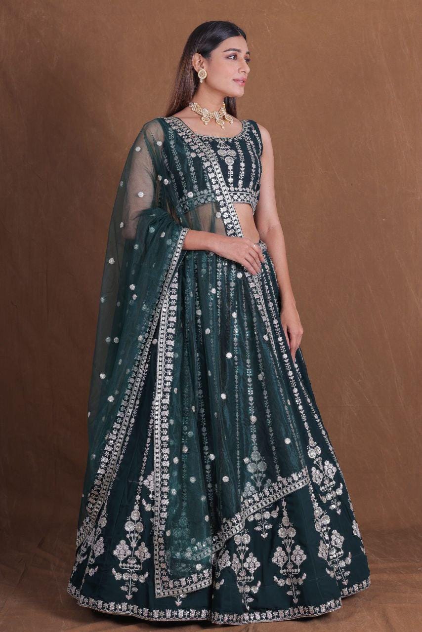 green ghagra dress Green Nirvi Lehenga 00 / Short