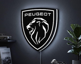Peugeot Lion Head LED Lightbox, 3D Wall Decor, Dimmable Garage Sign, Man Cave Art Lamp