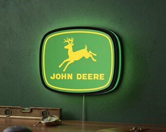 John Deere LED Sign, Custom Farm Equipment Wall Art, Dimmable Garage Decor Lightbox