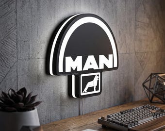 MAN Trucks 3D LED Lightbox, Dimmable Garage Wall Art, Man Cave Sign, Cabin Decor